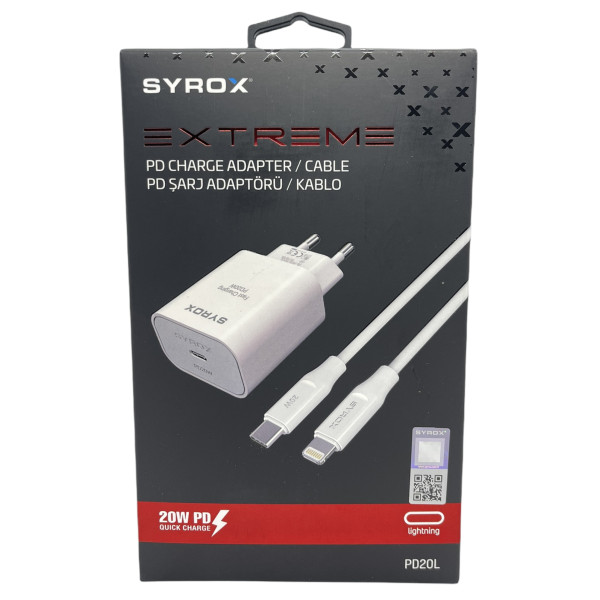 Syrox PD20L 20W PD Lightning Şarj Adaptör / Kablo Syrox PD20L 20W PD Lightning Şarj Adaptör / Kablo