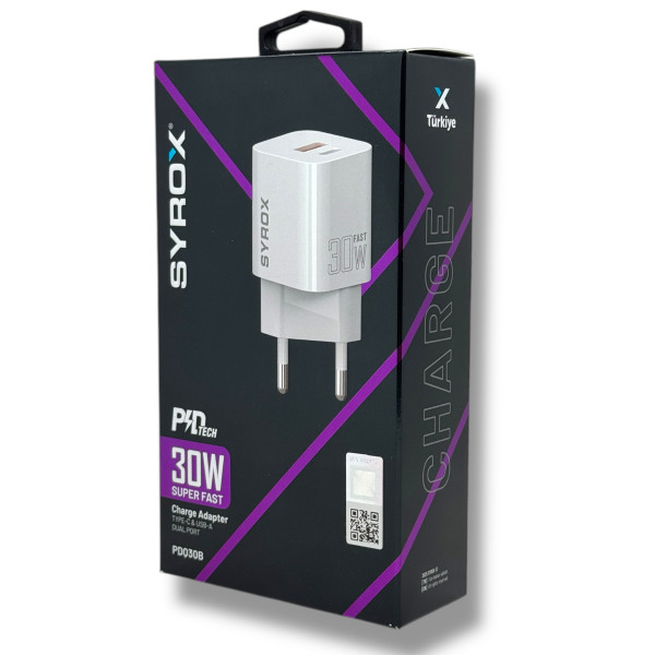 Syrox PDQ30B 30w PD / USB TO 4.0 Hızlı Şarj Başlık