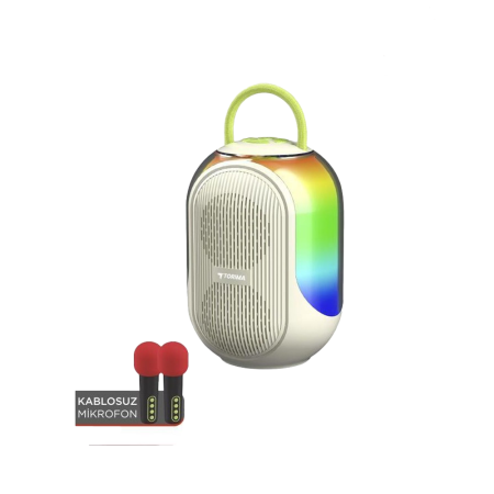 D52 Kablosuz Çift Mikrofonlu Speaker Krem