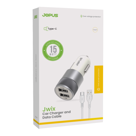 JOPUS JWIX 15W Çift USB Type-C Araç İçi Şarj Seti 