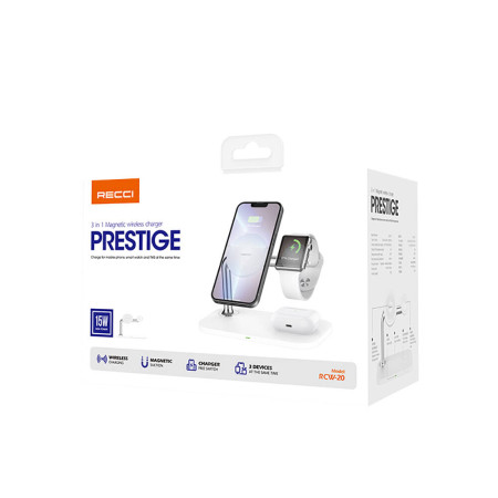 Recci RCW-20  Serisi 3in1 M-safe 15W Hızlı Şarj Özellikli Kablosuz Standı