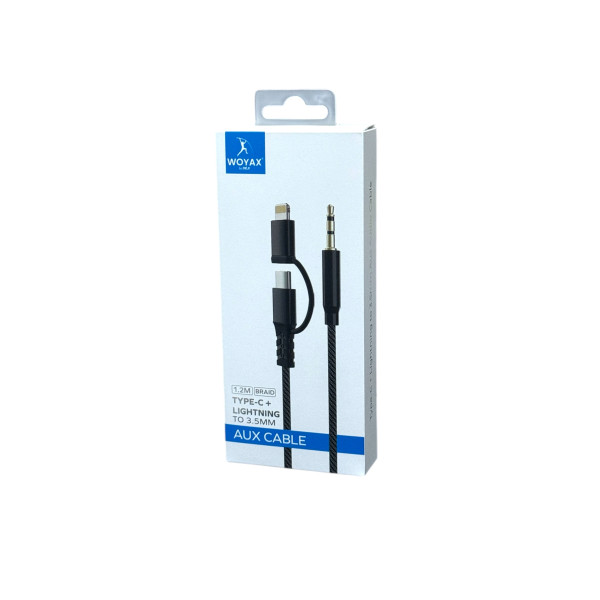 Woyax by Deji Type-C + Lightning to Aux 3.5mm Ses Kablosu Stereo Destekler 1.2M