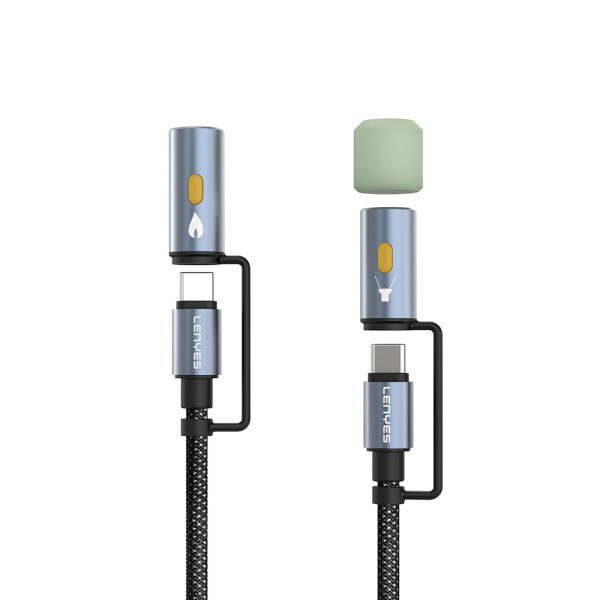 Lenyes LC111 Çoklu Şarj Kablolu Fener Ve Çakmaklık Özellikli 4in1 Kablo 60W