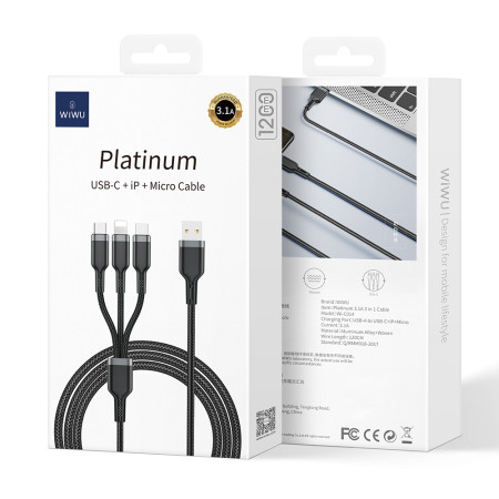 Wiwu Wi-C014 3in1 USB-A to Lightning – Type-C – Micro Şarj  Kablosu 3.1A 